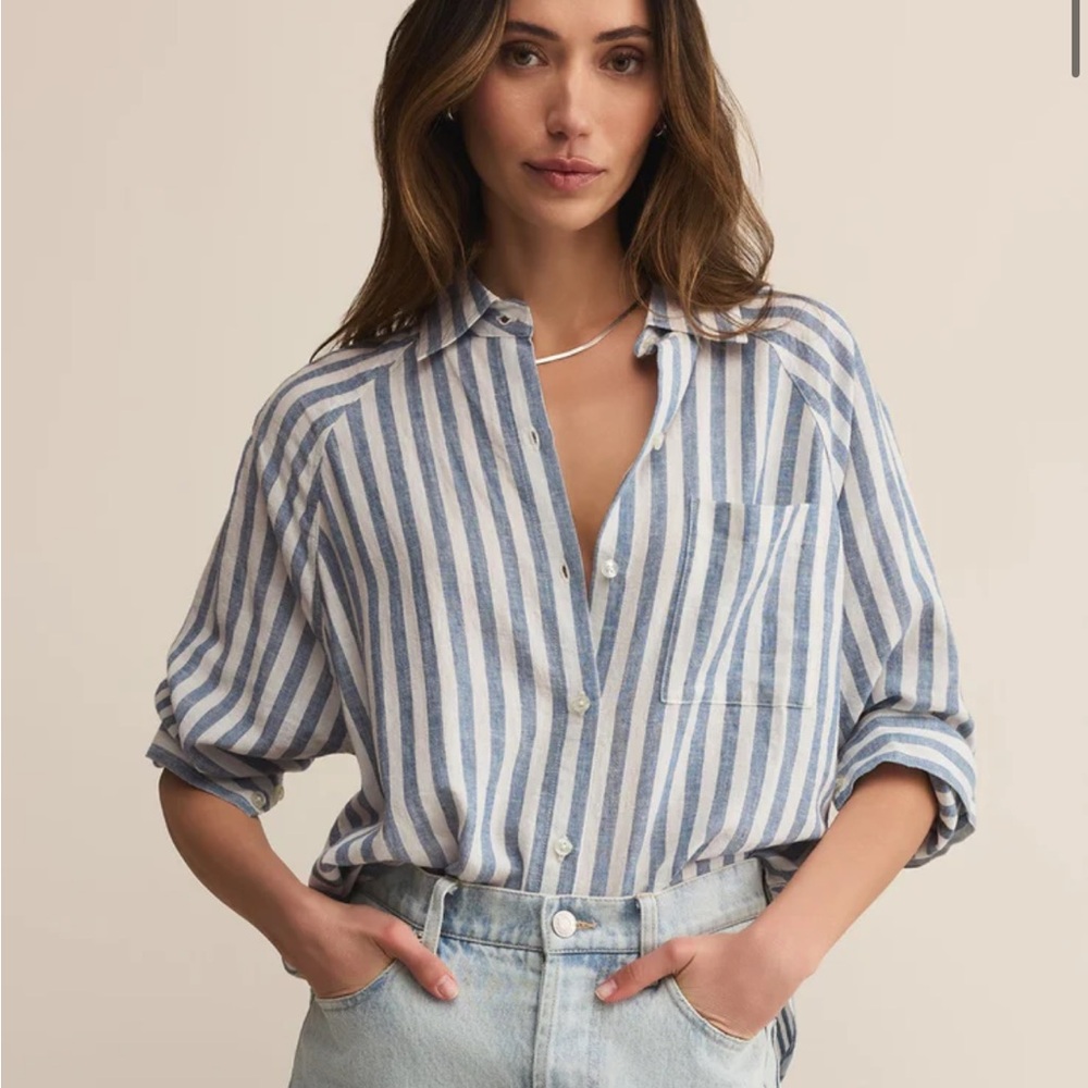 Z Supply Perfect Linen Striped Top, Black and White Striped Shirt, Small, NWT